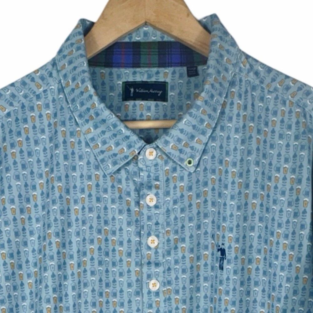William Murray Golf Polo Keep Em Coming XL Beer AOP All Over Print Blue UPF50+